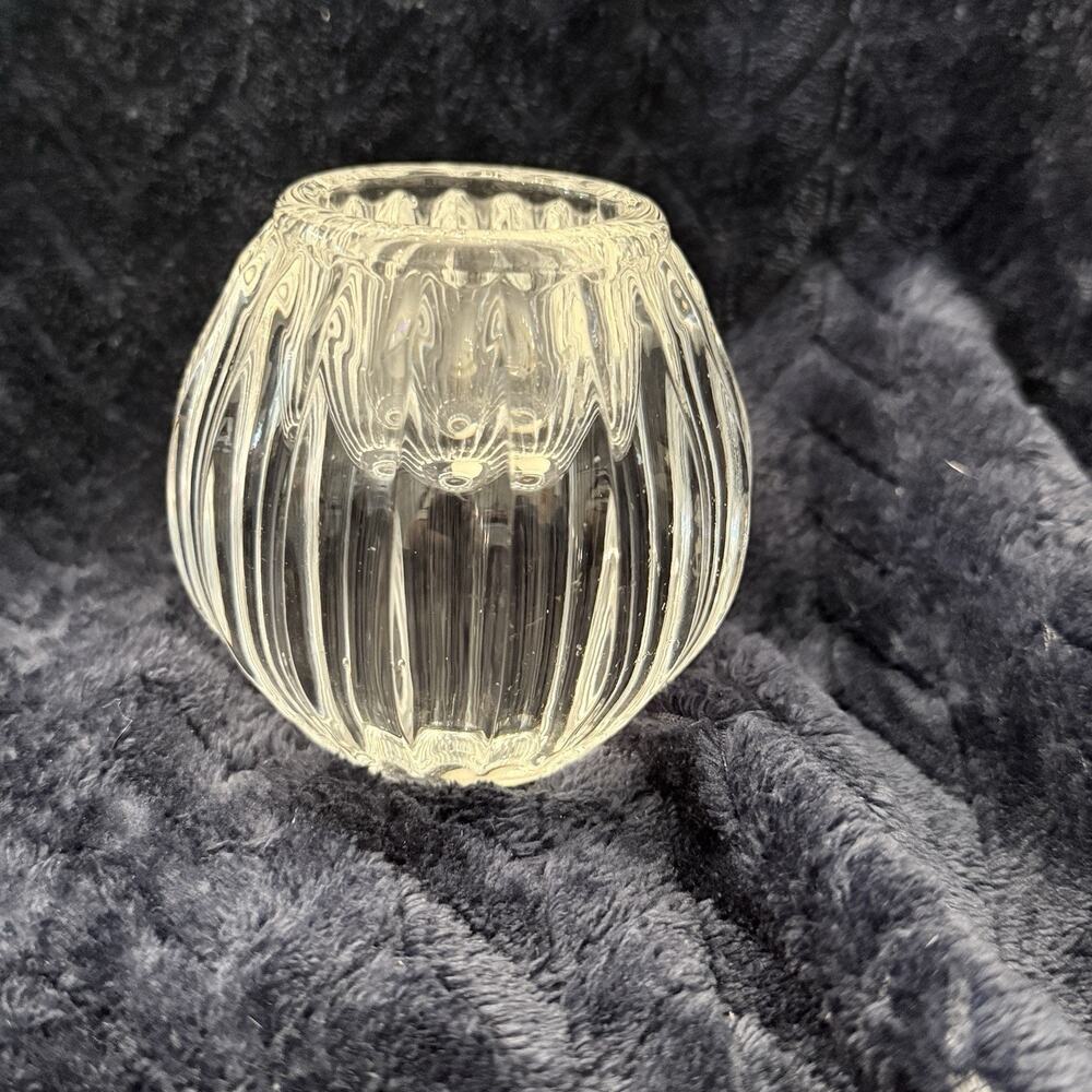 Block Crystal Full Lead Glass Votive Candle Holder Round Reversable Taper Poland